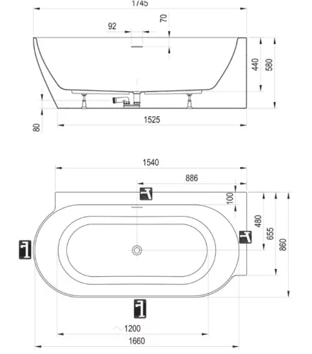 Kád,Ravak Vana Freedom Corner II Tec 175x86 jobb,Grey Green/fehér, fehér túlfolyóval CC81200000