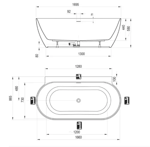 Kád,Ravak Vana Freedom Wall II Tec 170x87,Alabaster Pink/fehér CC71600000