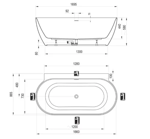 Kád,Ravak Vana Freedom Wall II Tec 170x87,Deepsea Blue/fehér CC71400000