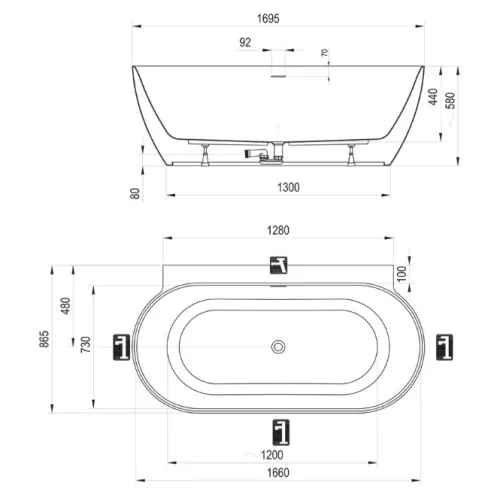 Kád,Ravak Vana Freedom Wall II Tec 170x87,Grey Green/fehér CC71200000