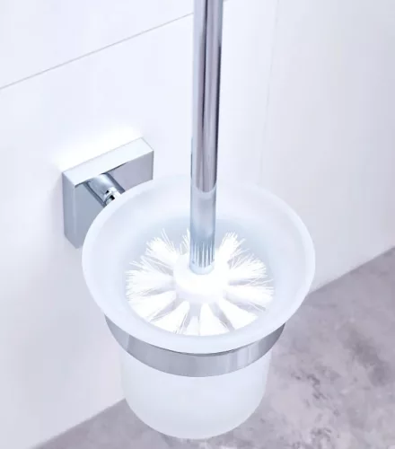 WC kefe tartó, Tesa Ekkro wc-kefe szett, ragasztós rögzítésű, króm