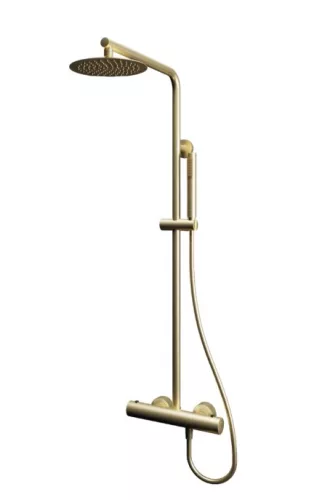 Zuhanyszett, Tboss Rio termosztátos zuhanyoszlop kézi zuhannyal,esőztetővel szálcsiszolt arany
