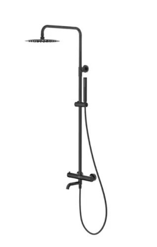 Zuhanyszett, Tboss Fly termosztátos zuhanyoszlop, 3 funkciós, kádtöltő csaptelep, matt fekete