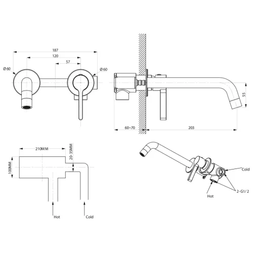 Falba süllyesztett csaptelep, Sapho Iconic mosdó csaptelep, matt fekete AF008B