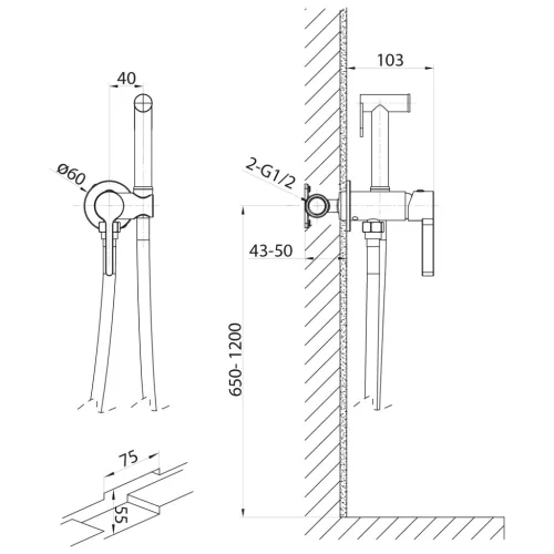 Falba süllyesztett csaptelep, Sapho Iconic csaptelep bidé zuhannyal, matt fekete AF040B