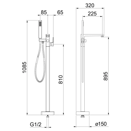 Kádtöltő csaptelep, Sapho Tursi szabadonálló csaptelep, króm TI021