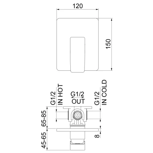 Falba süllyesztett csaptelep, Sapho Tursi falba süllyesztett csaptelep 1 irányú, króm TI041