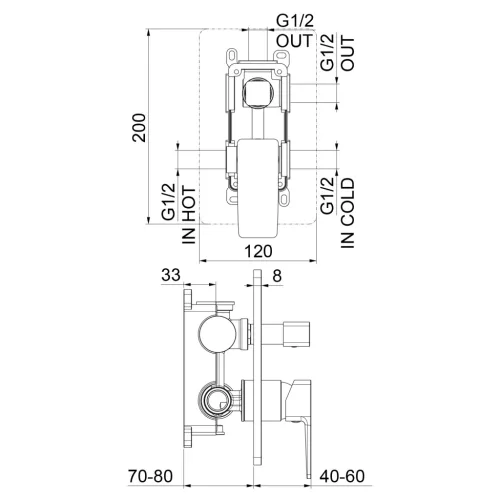 Falba süllyesztett csaptelep,Sapho Tursi falba süllyesztett csaptelep 2 irányú,matt fekete TI043B
