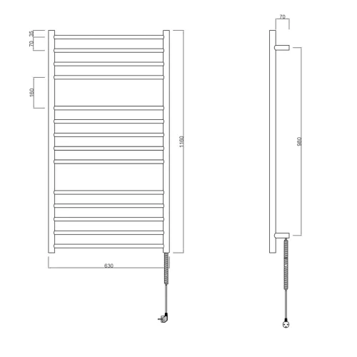 Egyenes radiátor, Sapho Redondo elektromos törölközőszárító 63x116 cm,130 W,fekete ER230BV