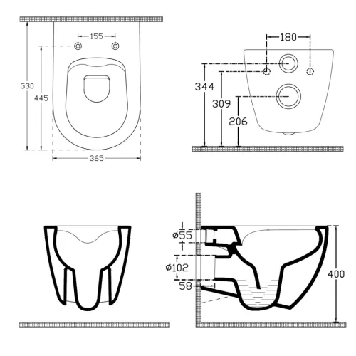 WC, Sapho Isvea Infinity Rimless fali wc 36,5x53 cm, elefántcsont 10NF02004-2K