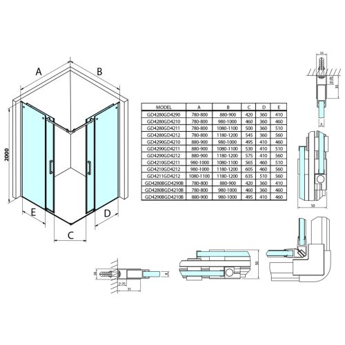 Zuhanyajtó, Sapho Gelco Dragon tolóajtó matt fekete/transzparent 80 cm GD4280B