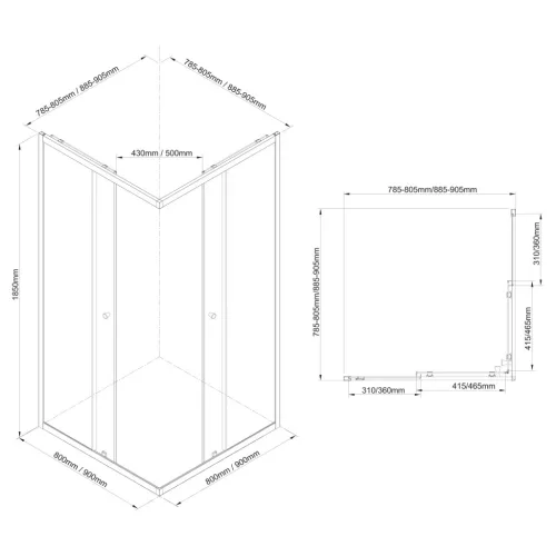 Zuhanykabin, Aqualine Agga Black zuhanykabin 80x80 matt fekete/transzparent BLF808