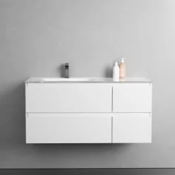   Alsó szekrény, Sanotechnik Cube 100 függesztett bútorszett, üvegmosdóval, fehér 08334