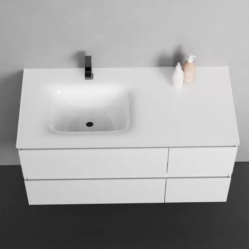Alsó szekrény, Sanotechnik Cube 100 függesztett bútorszett, üvegmosdóval, fehér 08334