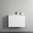 Alsó szekrény, Sanotechnik Cube 70 függesztett bútorszett, üvegmosdóval, fehér 08333