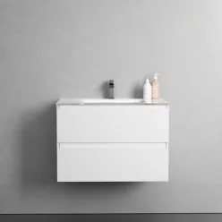   Alsó szekrény, Sanotechnik Cube 70 függesztett bútorszett, üvegmosdóval, fehér 08333