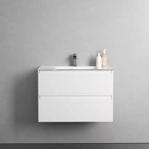 Alsó szekrény, Sanotechnik Cube 70 függesztett bútorszett, üvegmosdóval, fehér 08333