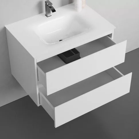 Alsó szekrény, Sanotechnik Cube 70 függesztett bútorszett, üvegmosdóval, fehér 08333