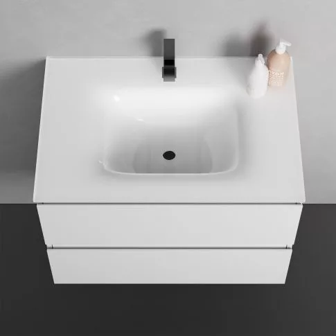 Alsó szekrény, Sanotechnik Cube 70 függesztett bútorszett, üvegmosdóval, fehér 08333