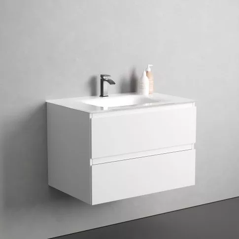 Alsó szekrény, Sanotechnik Cube 70 függesztett bútorszett, üvegmosdóval, fehér 08333