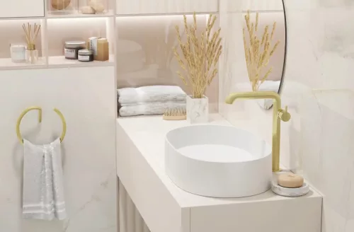 Törölközőtartó, Deante Silia törölköző akasztó, fali, kerek, szálcsiszolt arany ADI_R611