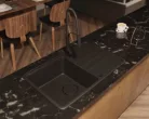 Mosogatótálca, Deante Momi 1 medencés csepegtetővel, gránit mosogató, fekete ZKM_N113
