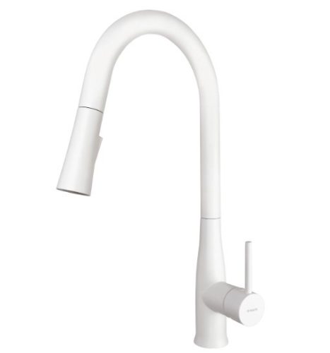 Mosogató csaptelep, Deante Lukrecja kihúzható kifolyóval, 2 áramlási típus, fehér BDH_A72M