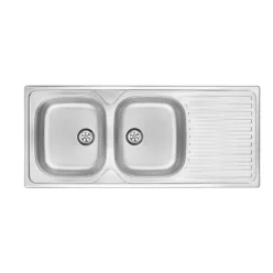   Mosogatótálca, Deante Techno 2 medencés csepegtetővel, acél mosogató, szatén ZEU_0210