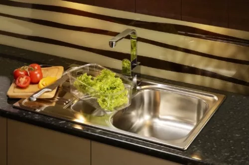 Mosogatótálca, Deante Xylo 1 medencés csepegtetővel, acél mosogató, dekor ZEX_3113