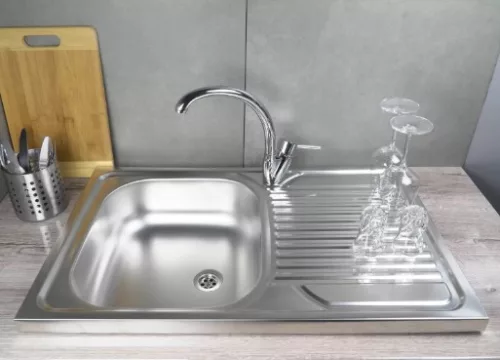 Mosogatótálca, Deante Tango 1 medencés csepegtetővel, acél mosogató, dekor ZM5_3110