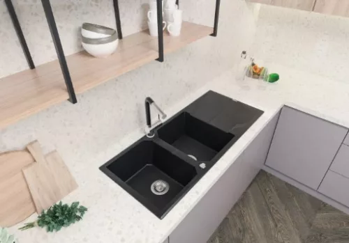 Mosogatótálca, Deante Andante 2 medencés csepegtetővel gránit mosogató, grafit ZQN_2213