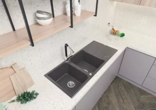 Mosogatótálca, Deante Andante 2 medencés csepegtetővel gránit mosogató, metálszürke ZQN_S213