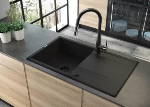 Mosogatótálca, Deante Eridan 1 medencés csepegtetővel, gránit mosogató, grafit metál ZQE_G11B