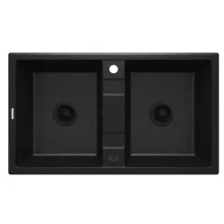   Mosogatótálca, Deante Eridan 2 medencés, gránit mosogató, fekete ZQE_N203