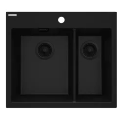   Mosogatótálca, Deante Eridan 1,5 medencés, gránit mosogató, fekete ZQE_N503
