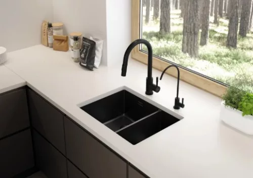 Mosogatótálca, Deante Eridan 1,5 medencés, gránit mosogató, fekete ZQE_N503