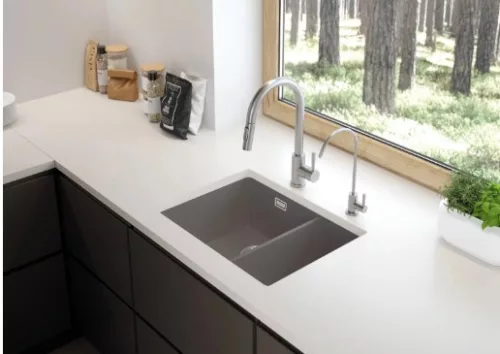 Mosogatótálca, Deante Eridan 1,5 medencés, gránit mosogató, antracit metál ZQE_T503
