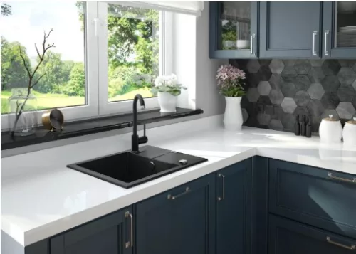 Mosogatótálca, Deante Evora 1 medencés csepegtetővel, gránit mosogató, grafit ZQJ_211A