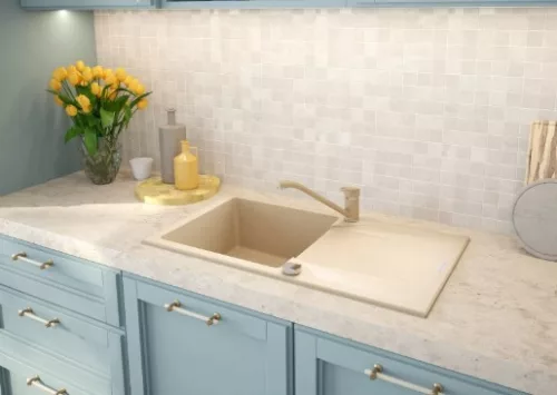 Mosogatótálca, Deante Evora 1 medencés csepegtetővel, gránit mosogató, bézs ZQJ_511A