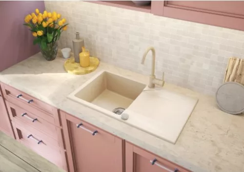 Mosogatótálca, Deante Evora 1 medencés csepegtetővel, gránit mosogató, bézs ZQJ_511A