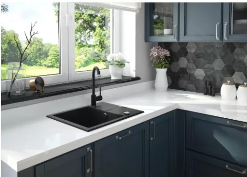 Mosogatótálca, Deante Evora 1 medencés csepegtetővel, gránit mosogató, fekete ZQJ_N11A