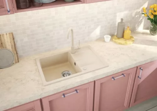 Mosogatótálca, Deante Leda 1 medencés csepegtetővel, gránit mosogató, bézs ZRD_5113