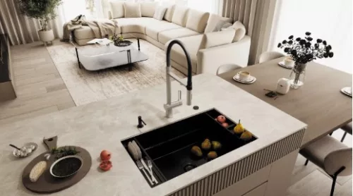 Mosogatótálca,Deante Magnetic 1 medencés,mágneses,gránit mosogató, fekete ZRM_N10B