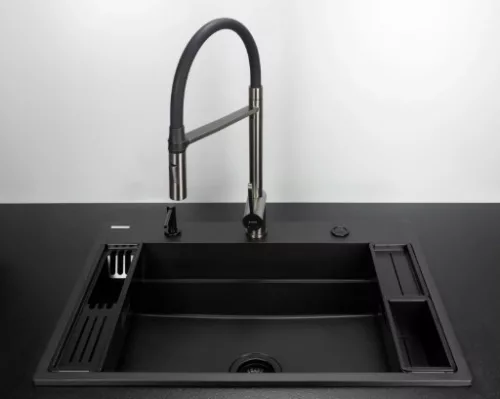 Mosogatótálca,Deante Magnetic 1 medencés,mágneses,gránit mosogató, fekete ZRM_N10B