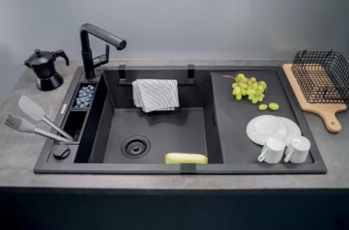 Mosogatótálca,Deante Magnetic 1 medence+csepegtető,mágneses,gránit,antracit metál ZRM_T11A