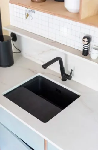 Mosogatótálca, Deante Momi 1 medencés, gránit mosogató, fekete ZKM_N10A