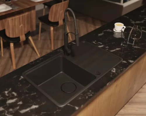 Mosogatótálca, Deante Momi 1 medencés csepegtetővel, gránit mosogató, fekete ZKM_N11A