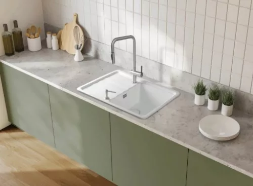 Mosogatótálca, Deante Momi 1 medencés csepegtetővel, kerámia mosogató, fehér ZCM_6113