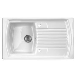   Mosogatótálca, Deante Lusitano 1 medencés csepegtetővel, kerámia mosogató, fehér ZCL_611N