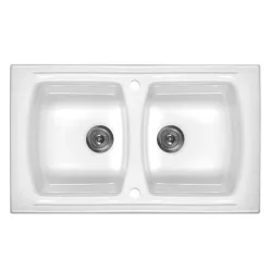   Mosogatótálca, Deante Lusitano 2 medencés, kerámia mosogató, fehér ZCL_620N